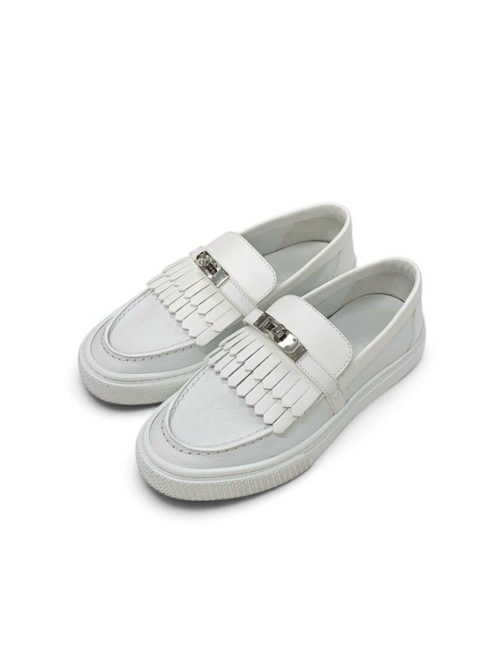 Hermes Game Sneakers Leather White Silver Kelly Fringe Slip